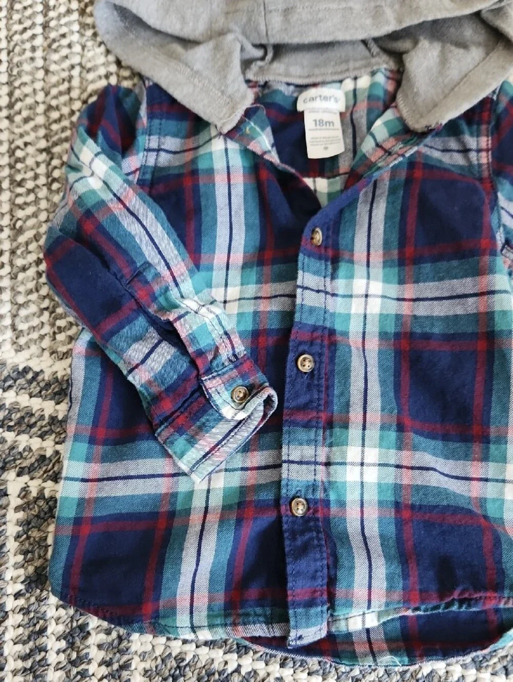 Carter's Plaid Hooded Button-Down Shirt - Navy, Teal, Red